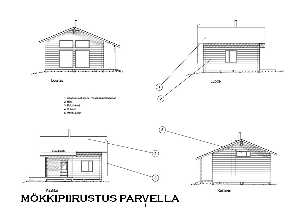 Perinteisen hirsimökin piirustus