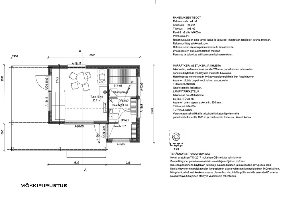 Perinteisen hirsimökin piirustus