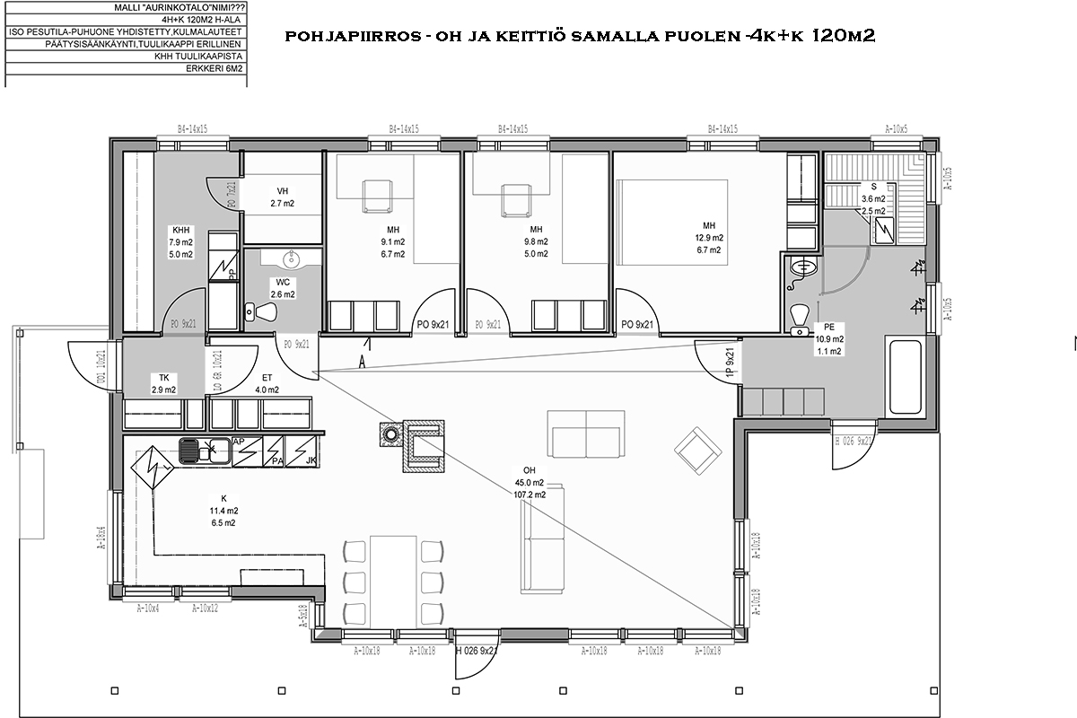 Aino-malli 4h+k, U-keittiö