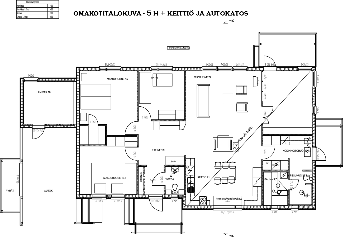Onni-malli 5h+k, U-keittiö